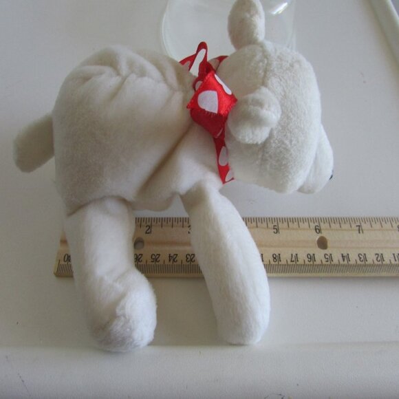 WHITE 6" long POLAR BEAR w Red Heart Satin Ribbon FIESTA beans Stuffed Animals - Picture 8 of 13
